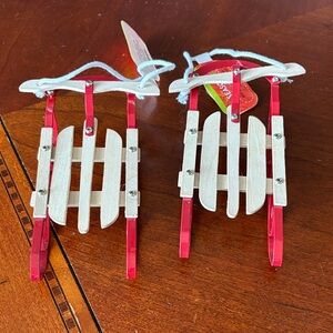 Festive Red and Tan Sled Ornaments